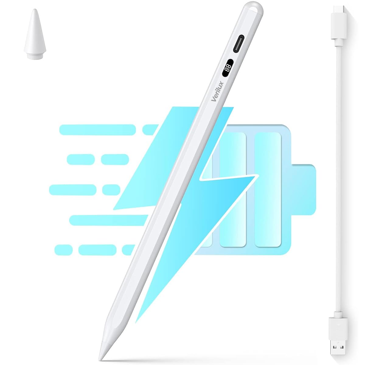 Verilux Stylus Pen for iPad 2018 and Later iPad Pencil with LCD Power Display High Precision & Double Tap ON/Off Pencil & Palm Rejection for Apple Tablet Smart Pen for Tablet with Tilt Sensitivity Verilux Stylus Pen for iPad 2018 and Later iPad Pencil with LCD Power Display High Precision & Double Tap ON/Off Pencil & Palm Rejection for Apple Tablet Smart Pen for Tablet with Tilt Sensitivity